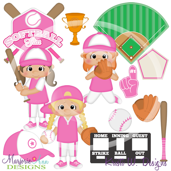 Little Slugger-Girls SVG Cutting Files Includes Clipart - Click Image to Close